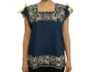 Blusa azul marino con detalles dorados