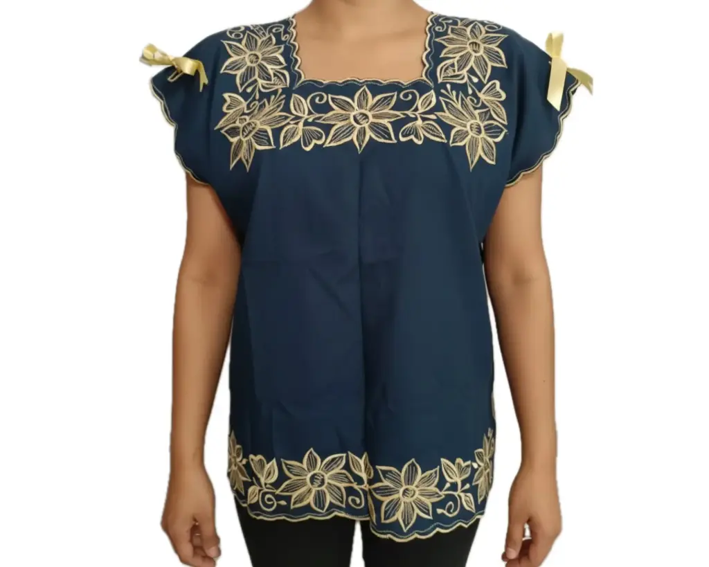 Blusa azul marino con detalles dorados