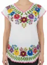Blusa blanca con bordado de flores con bordes rosas