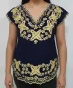 Blusa azul marino cuello V con detalles bordados en dorado 