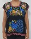 Blusa bordada modelo de pavo real negra