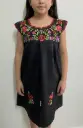 Vestido negro con flores multicolor con bordes rojos