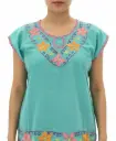 Blusa color menta con flores amarillas y rosas