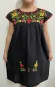 Vestido negro con flores multicolor y bordes rojos