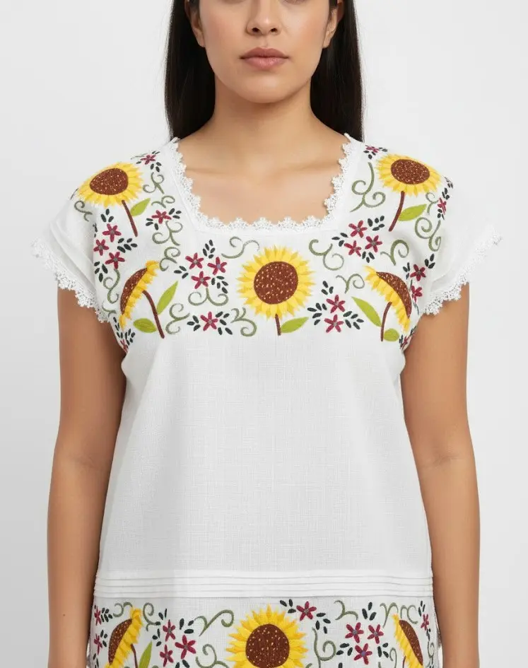 Blusa blanca con flores pintadas
