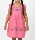 Vestido rosa con flores moradas