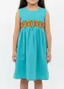 Vestido azul con flores naranjas