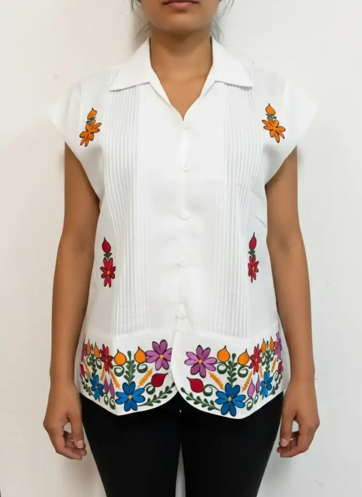 Blusa blanca bordada con flores naranjas