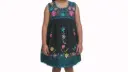 Vestido infantil negro con bordados azules y flores multicolor