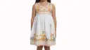 Vestido infantil blanco con bordados naranjas y flores amarillas 