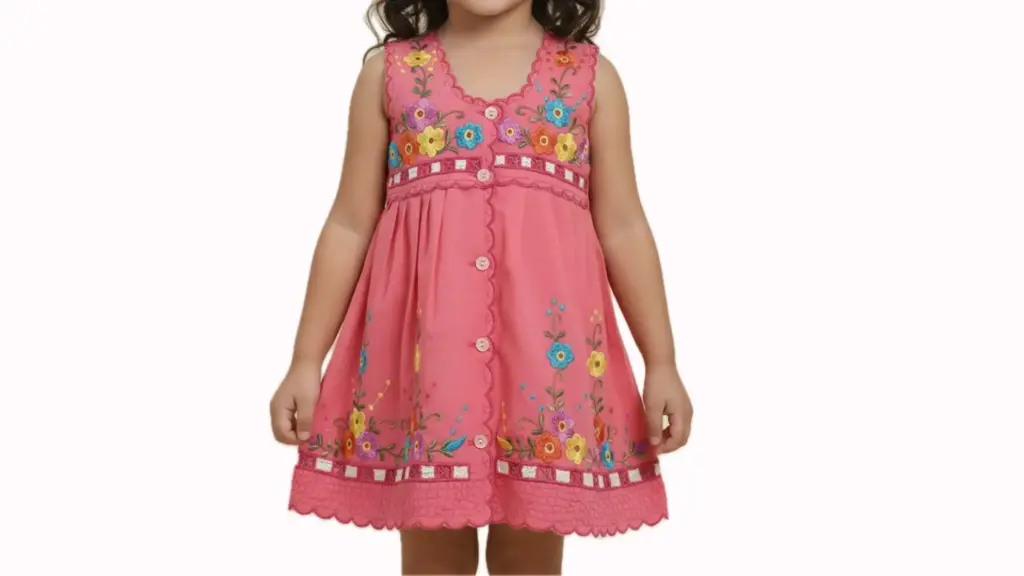 Vestido infantil rosa con flores multicolor 