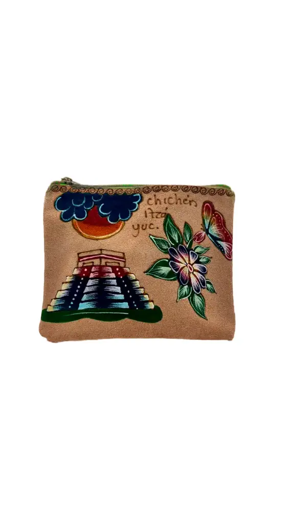 CARTERA DE PIEL CON PIRO GRABADO Y PINTURA