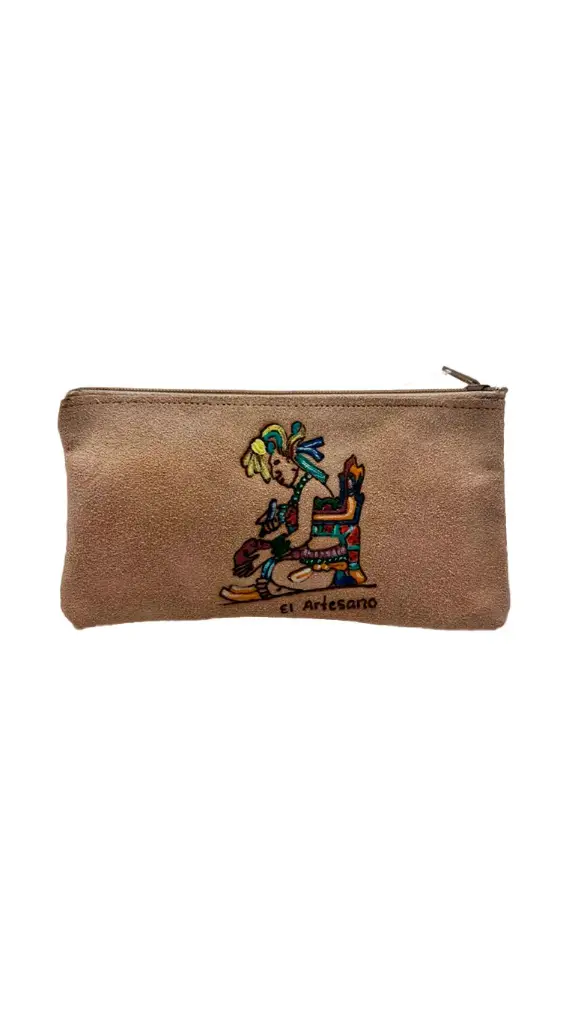 [ART-CAR-M11] CARTERA DE PIEL CON PIRO GRABADO Y PINTURA CIERRE VERDE