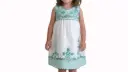 Vestido infantil blanco con flores y bordes aqua 