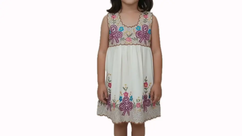 Vestido infantil blanco con flores rojos y bordes rojos 