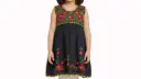 Vestido infantil azul rey con flores rojas y bordados amarillos 