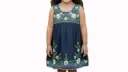 Vestido infantil azul rey con flores blancas y bordados blancos