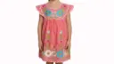Vestido infantil rosa con bordes blancos y flores azules