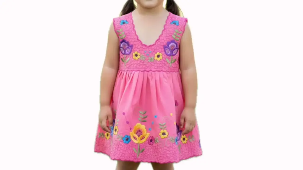 [VES-BLA-M22] Vestido infantil rosa con flores multicolor 