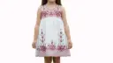 Vestido infantil blanco con bordes rojos y flores rojos 