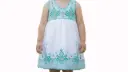 Vestido infantil blanco con bordes y flores azules 