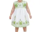 Vestido infantil color blanco con bordes verdes 