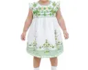 Vestido infantil blanco con flores y bordes verdes