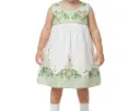 Vestido infantil blanco con flores y bordes verdes