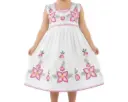 Vestido infantil blanco con flores y bordes rosas 