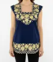 Blusa azul marino con flores amarillas