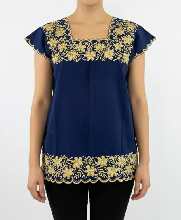 [BLS-OLG-M3-38] Blusa azul marino con flores amarillas