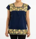 Blusa azul marino con flores amarillas