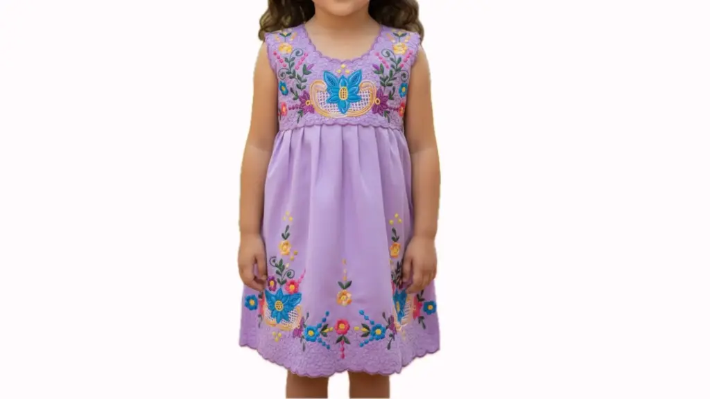 Vestido morado con flores multicolor