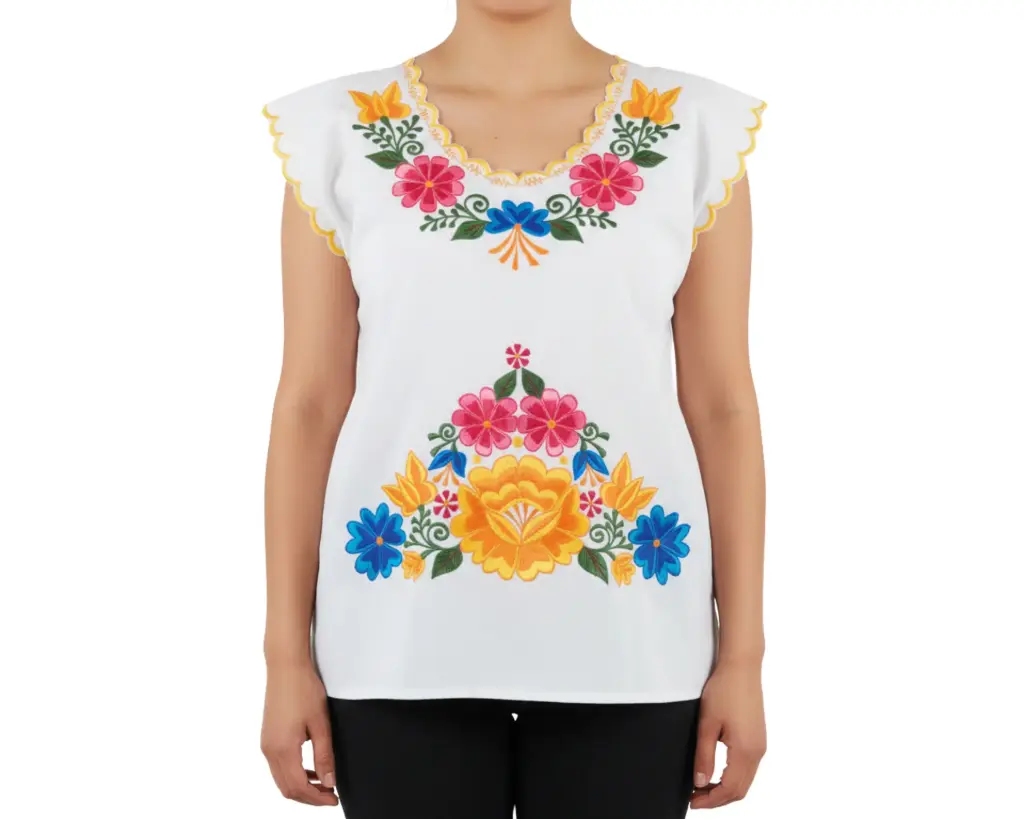 Blusa blanco con flores bordado amarillo