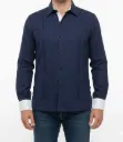Guayabera azul marino con muñequeras blancas