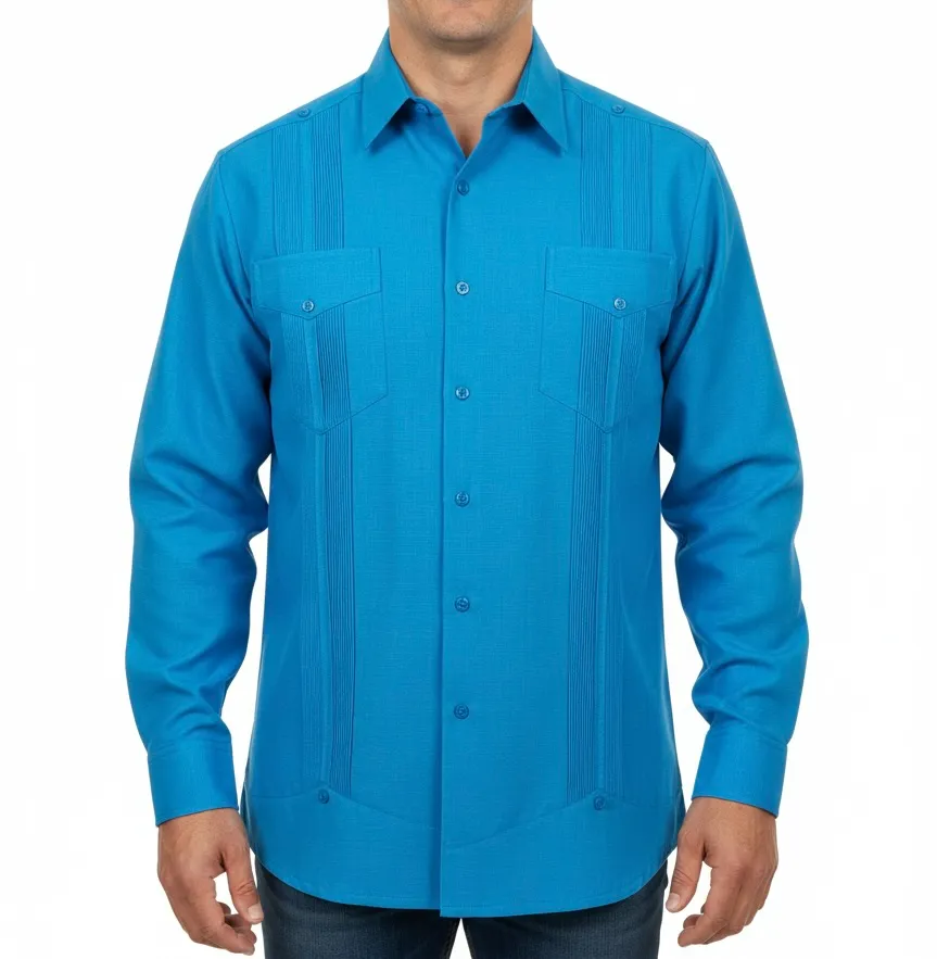 Guayabera azul cielo con manga larga